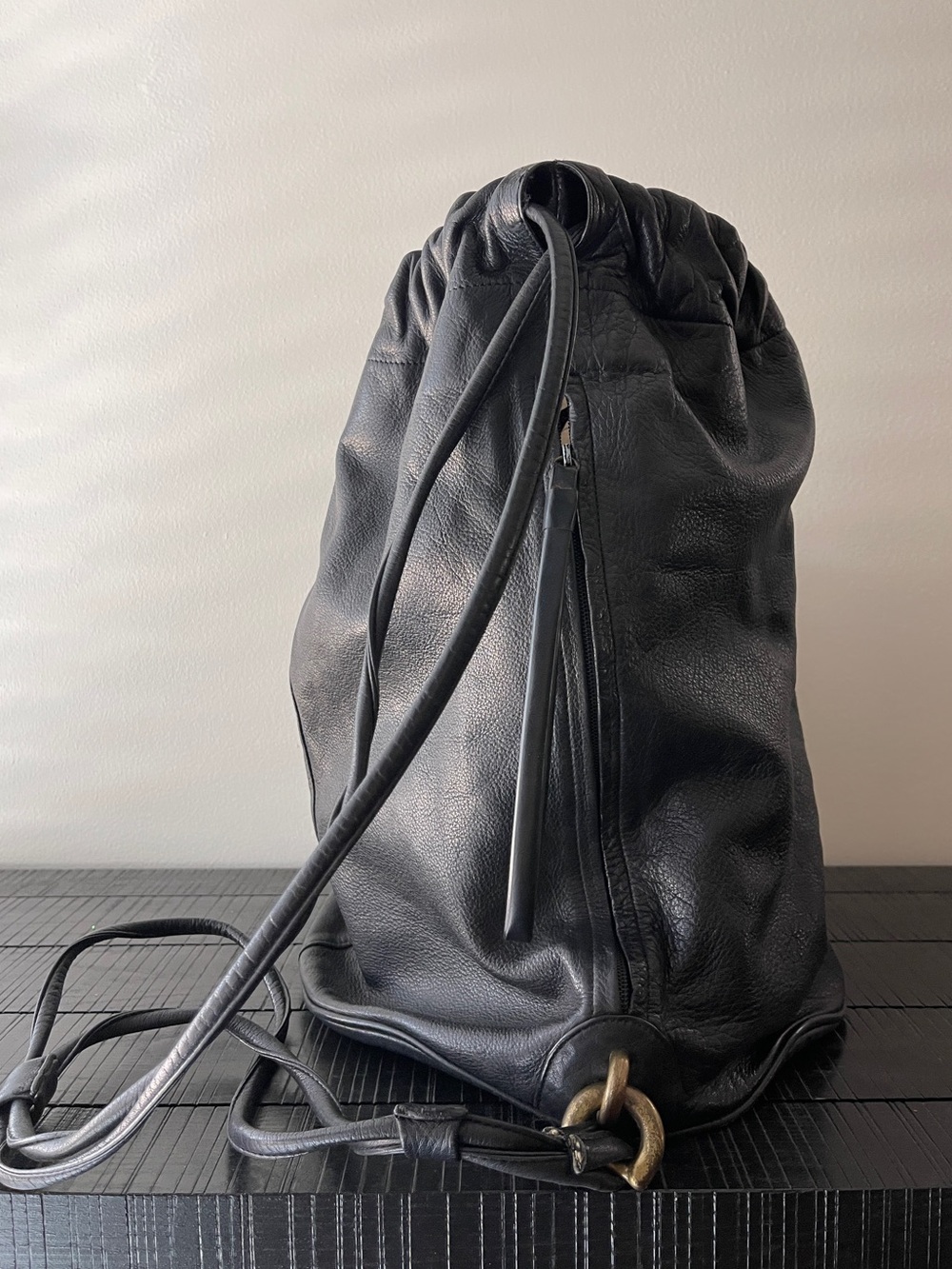 Vintage DKNY / Donna Karan New York leather drawstring backpack